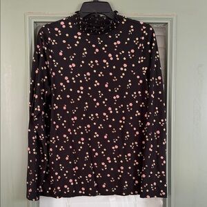 LOFT Black Floral Long Sleeve Top